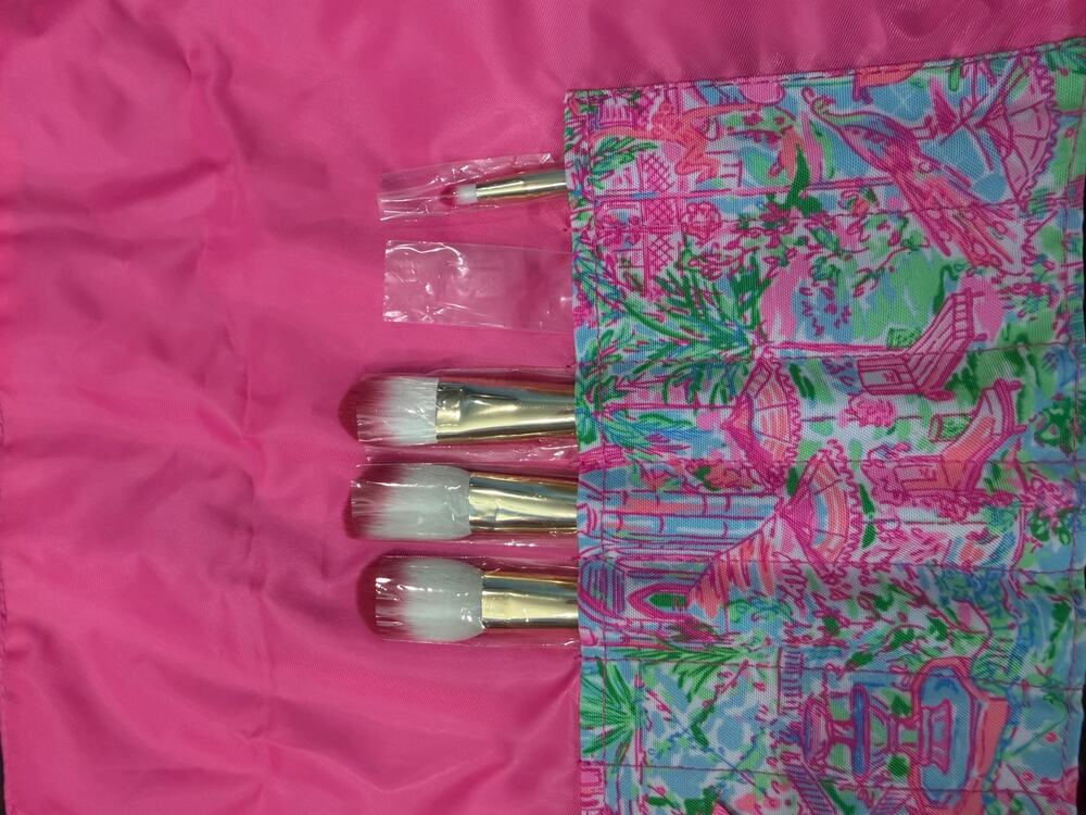 NEW Lilly Pulitzer Makeup Brush Set with Travel Case - Women's, Pink, Multicolor